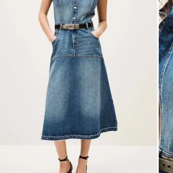 Denim Midi Dress - Blue Sleeveless Jean Dress - Picture 3 of 7